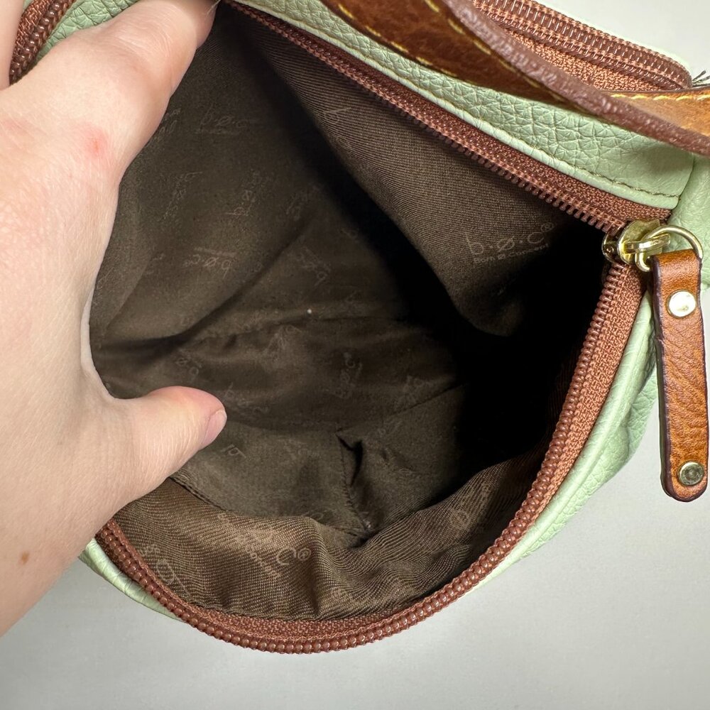 b.o.c. Crossbody Medium Shoulder Bag Soft Leather Light Green / Brown - Picture 6 of 7